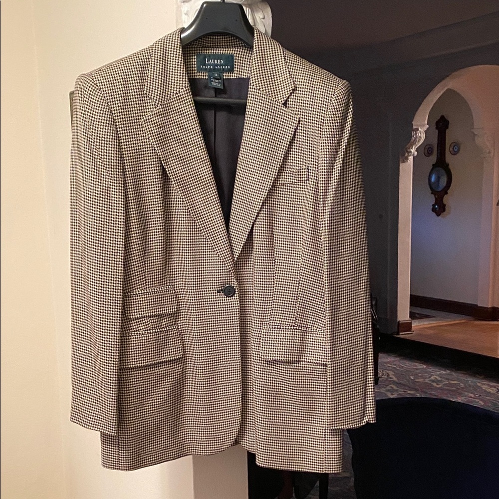 Lauren Ralph Lauren Black & Cream Houndstooth Classic Fully Lined Jacket 12